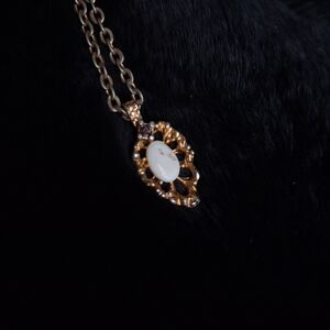 Vintage Ruby & Opal 18k Gold Plated Pendant Necklace
